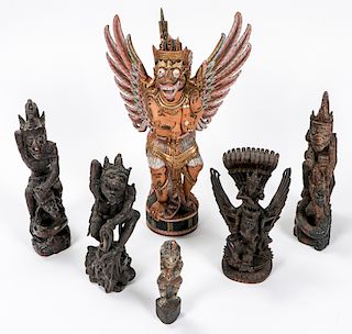 6 Indonesian Carved Wood Wood Figures, Early/Mid 20th c