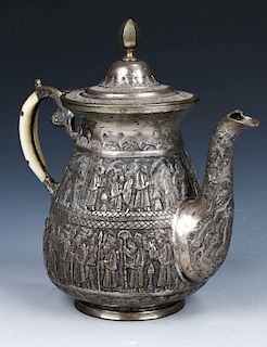 Fine Antique Persian Repousse Silver Teapot