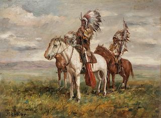 Attributed to W. R. Leigh "Indian Warriors", Oil painting