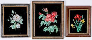 3 American Reverse Painted Glass Tinsel Paintings