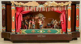 Unusual Antique Chinese Crank Automation Diorama Stage Set