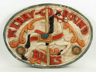 Hand-Carved Merry-go-Round Amusement Park Sign