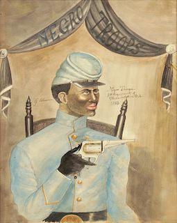 Folk Art Watercolor Painting on Board, "Negro Troops"