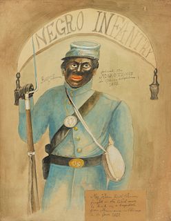 Black Americana Watercolor on Board, Negro Infantry