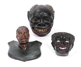 3 Black Americana Folk Art Bust Figures