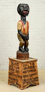 Folk Art Carving of Slave Auction Figure on Pedestal