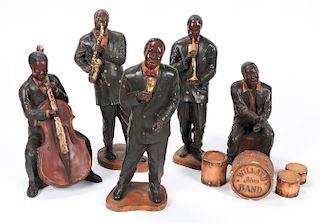 5 Vintage Hand Painted Black Americana Jazz Band Figures