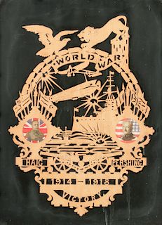 WWI Folk Art Collage on Wood Cutout