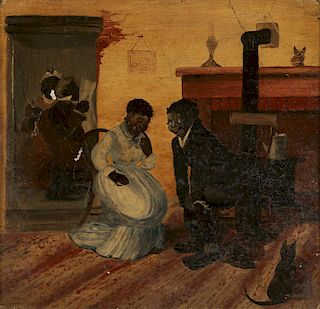 Antique Oil Painting of Courting African American Teens