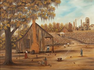 B. Cummings (American) Folk Art Plantation Painting