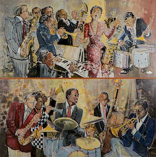 2 Mid Century Jazz Club Mural Paintings