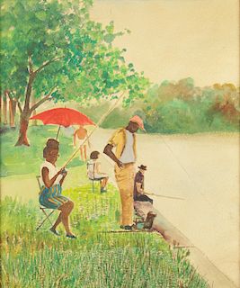Watercolor of African American Couple Fishing