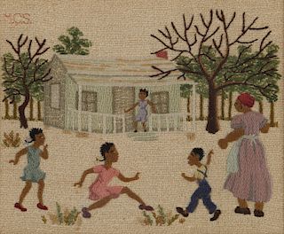 Textile Embroidery of African American Family Scene, Early 20th C