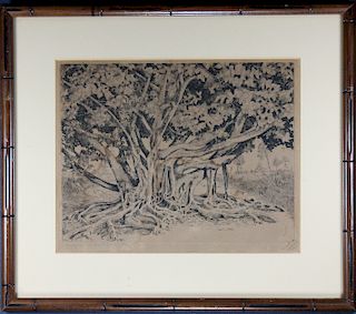 Banyon Tree,"Coconut Grove Florida" Signed Etching