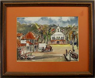 20th C. Watercolor of Saint Martin Island