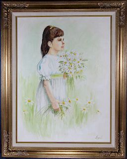 Marcella Nordseth (MN 20th C) Girl Holding Bouquet