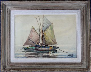 Luigi, Signed Vintage Painting of Sailboats