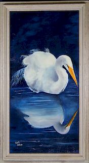 Florida School, Signed 20th C. Painting of Egret