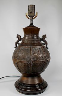 Antique Chinese Bronze Urn Form Lamp