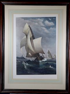 "A Winning Yacht", Framed Colored Engraving