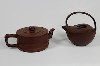 (2) Chinese Zisha Clay Teapots, Signed