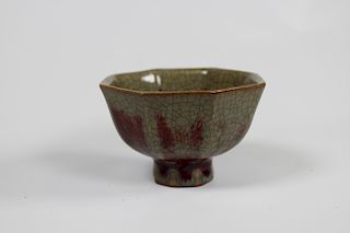 Chinese Flambe Glazed Crackleware Stem Cup