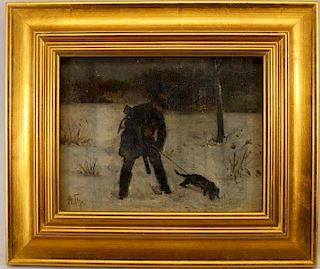 Arthur Julius Thiele, Hunter with Hound in Winter