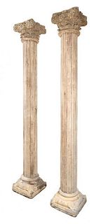 A Pair of Continental Carved Wood Columns Height 102 1/2 inches.