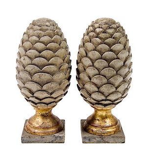 A Pair of Parcel Gilt Wood Table Ornaments Height 17 inches.
