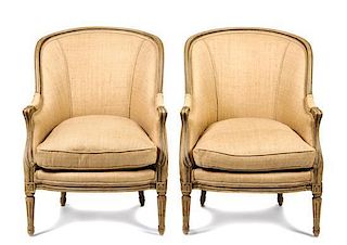 A Pair of Louis XVI Style Bergeres Height 38 inches.