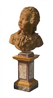A French Terra Cotta Bust Height of bust 14 inches.