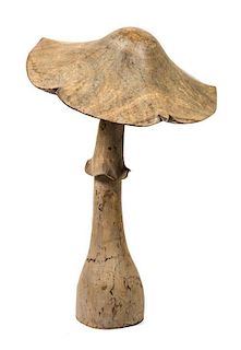 An Assembled Wood Model of a Mushroom Height 38 1/2 inches.
