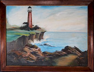Signed, 20th C. Painting of a Lighthouse