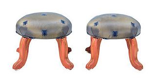 A Pair of Swedish Painted Diminutive Foot Stools Height 9 x diameter 11 inches.