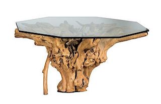 A Contemporary Root Wood Center Table Height 31 x diameter 60 inches.
