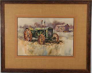 Veeder, Vintage Watercolor of a Tractor