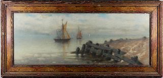 Early 20th C. Coastal Scene w/ Sailboats, Signed