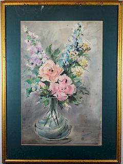 20th C. Watercolor of Bouquet of Flowers