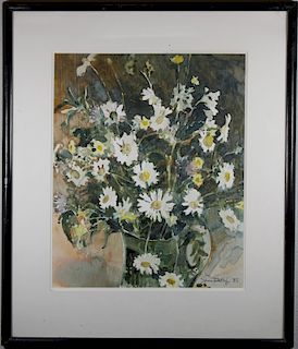 Signed '85 Watercolor of an Arrangement of Flowers