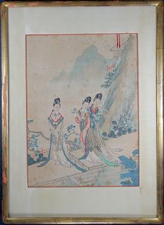 Framed Antique Chinese Figural Mixed Media