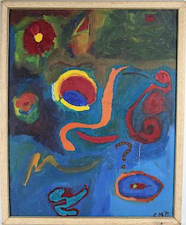Vintage Modernist Abstract Painting, Signed
