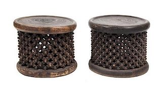 A Pair of Southeast Asian Style Wood Side Tables Height 15 x diameter 18 inches.