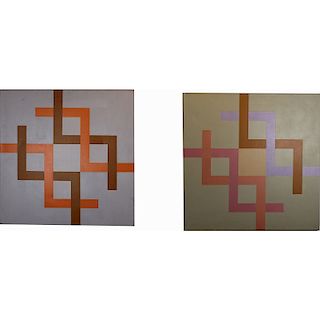 2 Kostka '77, Signed Geometric Abstract Paintings