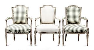 A Set of Three Gustavian Painted Fauteuils Height 35 inches.