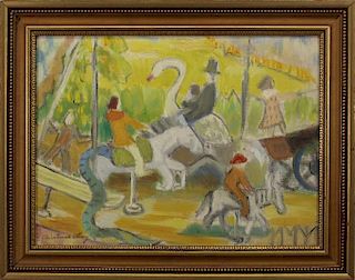 Signed, 20th C Painting of a Carousel