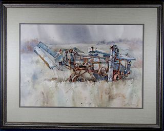 L. Veeder, Watercolor of a Tractor in a Landscape