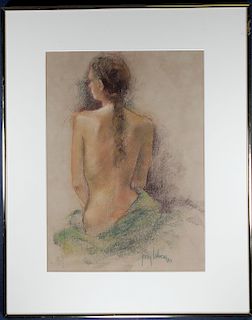 Vintage Pastel of a Nude Woman, Signed