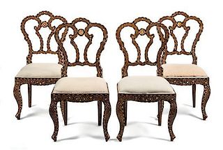 A Set of Four Eastern Bone Inlaid Chairs Height 38 inches.