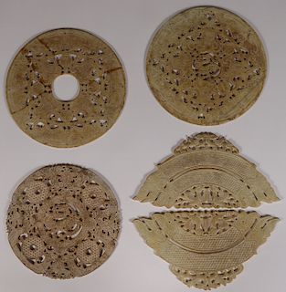 3 LARGE CHINESE ARCHAIC STYLE CARVED BI DISCS
