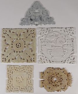 FIVE LARGE CHINESE CARVED PLAQUES